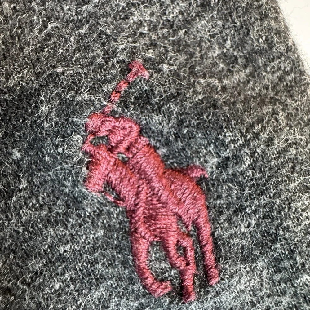 Polo Ralph Lauren Shirt Mens‎ Large Charcoal Heather Long Sleeve Burgundy Pony